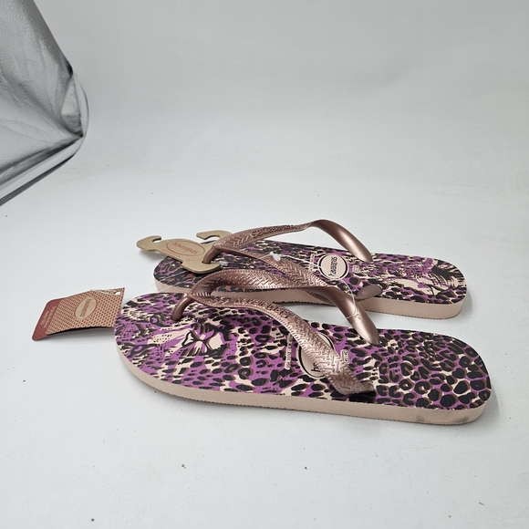 Havaianas Slim Animals Flip Flops Pink Purple Leopard Rose Gold Size 41/42 - Picture 3 of 7